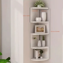 Corner Wall-Mounted Storage Rack, 5-Tier Corner Bookshelf, Floating Display Shelf, Suitable For Home, Living Room, Bedroom, Office, Bathroom And Small Space Decoration - White - View 2