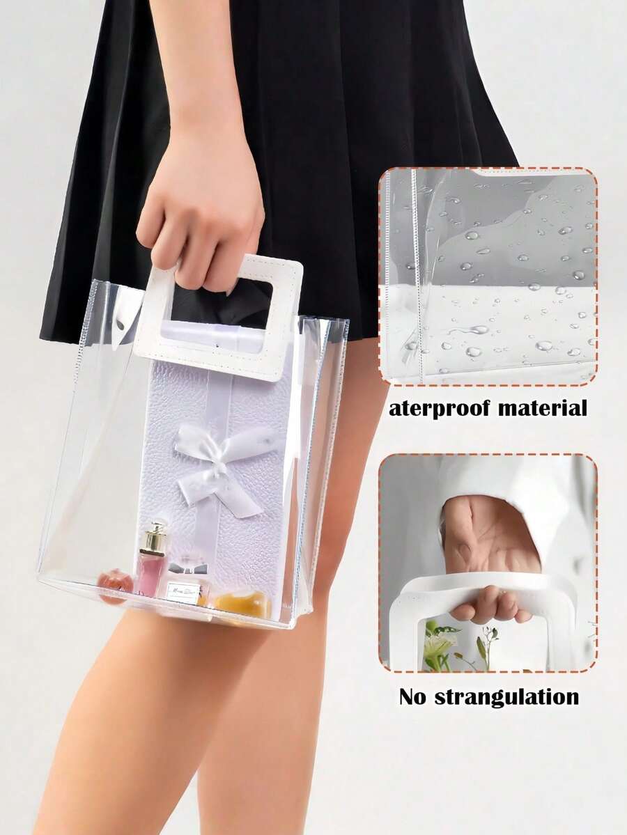 1/3/10PCS White Square Handle Transparent Plastic Gift Bags Reusable For Wedding Party Anniversary Valentine Mother Day Candy Chocolate Packaging - multicolor - View 1