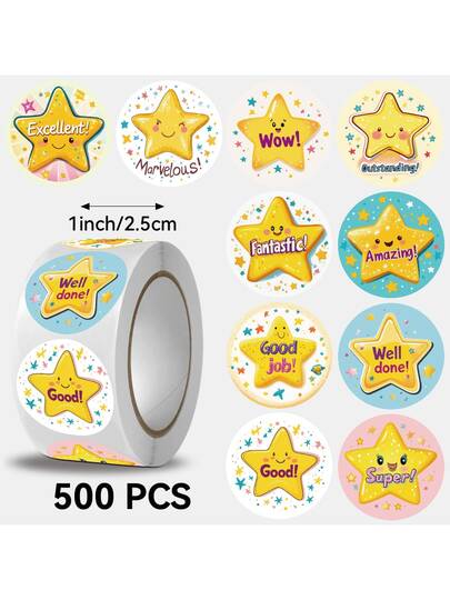 MINKOJA 500 miếng/cuộn, hình ngôi sao, đường kính 2.5cm/1.0 inch, quà tặng lý tưởng cho trẻ em, có thể dùng để trang trí sách, dán nhãn, gói quà và trang trí sản phẩm khác.