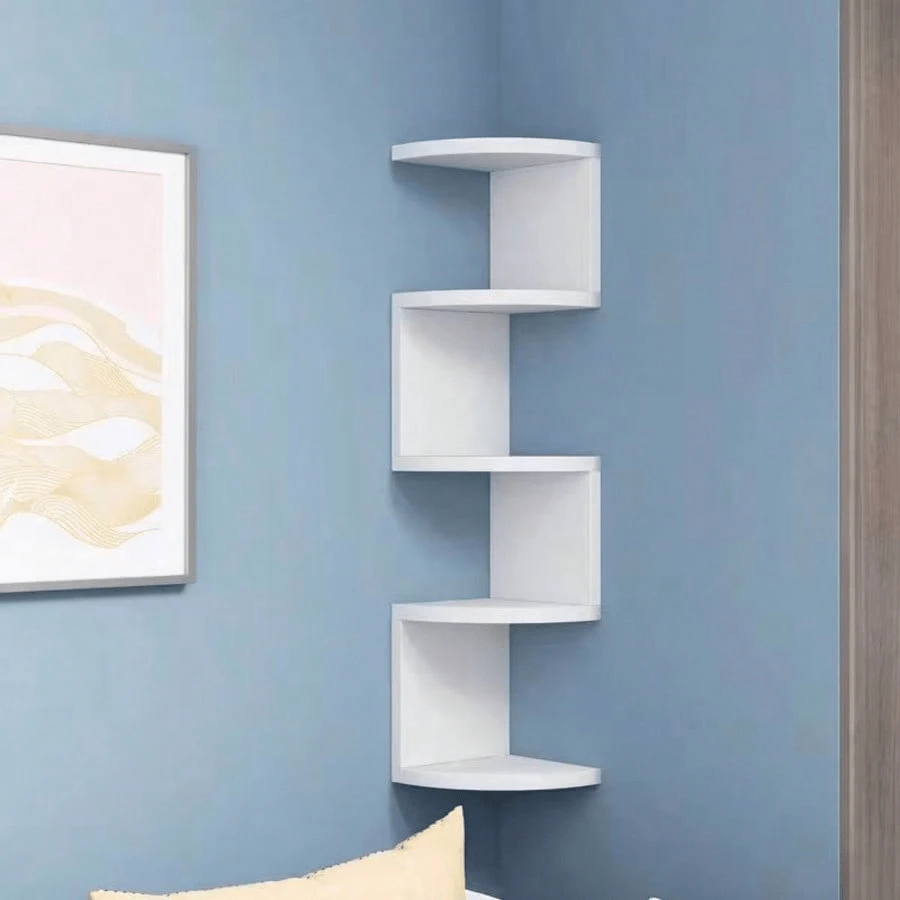 Corner Wall-Mounted Storage Rack, 5-Tier Corner Bookshelf, Floating Display Shelf, Suitable For Home, Living Room, Bedroom, Office, Bathroom And Small Space Decoration - White - View 1