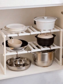 1PC Under Sink Organizer For Kitchen, Bathroom Storage Rack, Countertop Shelf For Oven, Microwave, Kitchen Organization - White - View 3