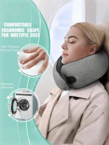 1 pieza Almohada de memoria en forma de U ergonómica, protector de cuello para viajes en avión, almohada para el cuello para descansos en la oficina, artículo portátil, artículo de búsqueda popular del mismo estilo - Multicolor - Ver 1