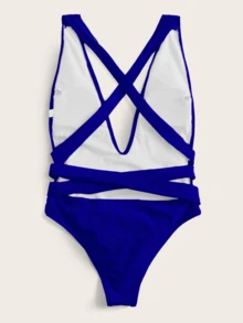 Swim Vcay Baju Renang One Piece Crisscross Knot Front - Biru - View 2