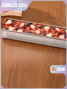 1pc Multi-Functional Stainless Steel Rectangular Cake Plate, Perfect For Tiramisu, Cheesecake And Mousse - A Must-Have Kitchen Baking Tool For Special Occasions - Multicolor - View 1