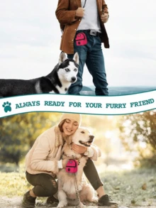 Bolsa para premios de perro, Soporte para bolsas de excremento de perro apto para correa, Contenedor de aperitivos para mascotas con bolsillo interior, Suministros para perros pequeños, Excelente para entrenamiento y paseos, Dispensador de bolsas de residuos de perro sin manos, Accesorios de viaje para perros - Multicolor - Ver 1
