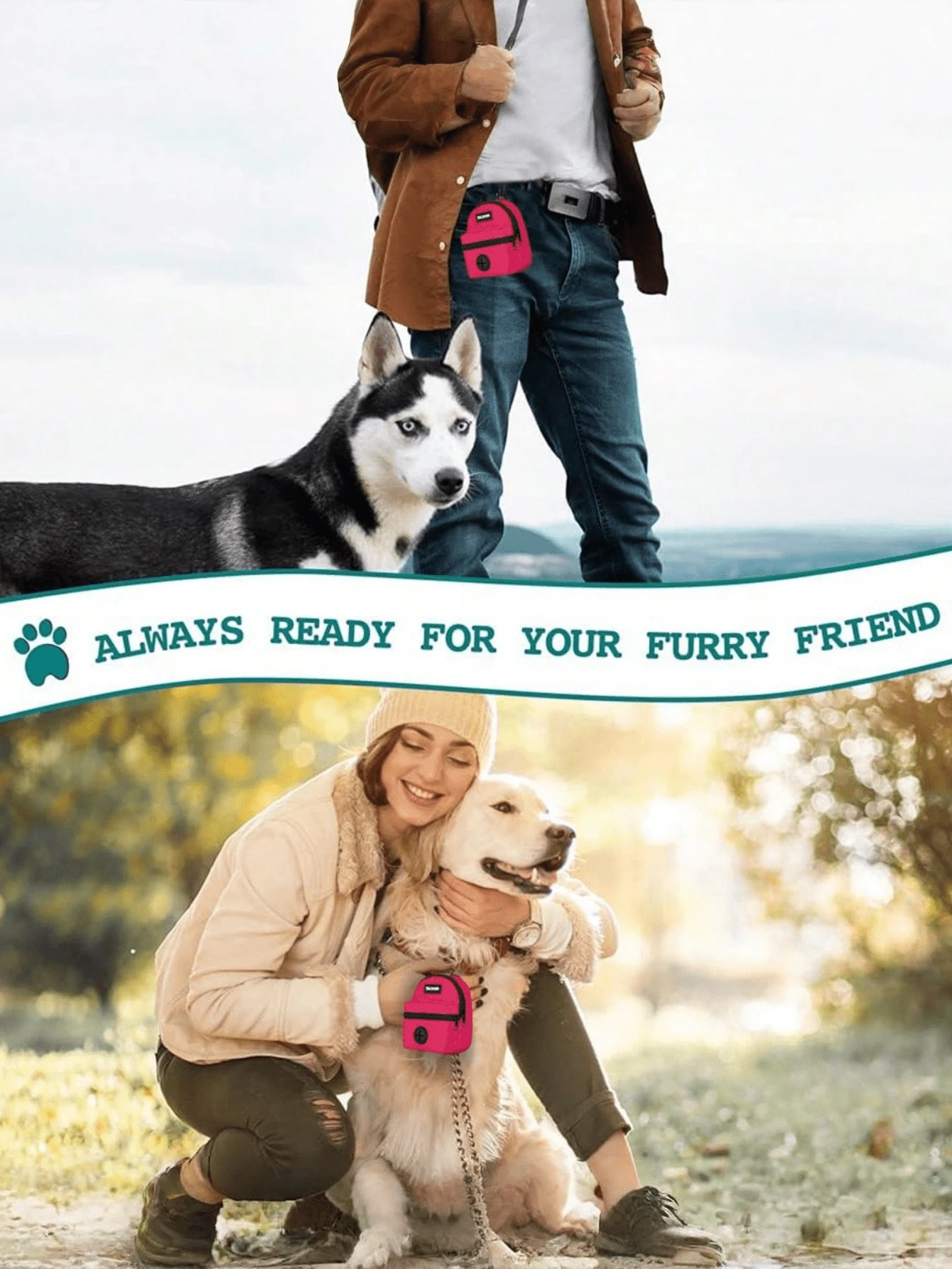 Bolsa para premios de perro, Soporte para bolsas de excremento de perro apto para correa, Contenedor de aperitivos para mascotas con bolsillo interior, Suministros para perros pequeños, Excelente para entrenamiento y paseos, Dispensador de bolsas de residuos de perro sin manos, Accesorios de viaje para perros - Multicolor - Ver 1