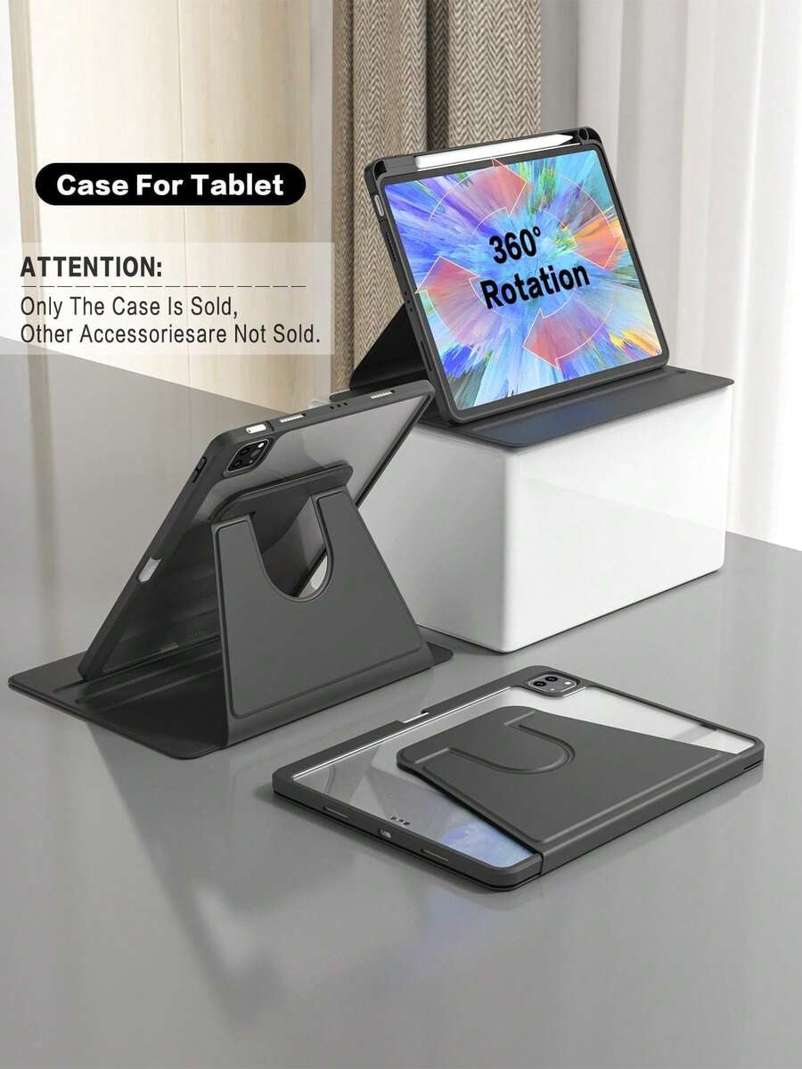 Rotating Protective Case With Built-In Pencil Storage Slot, 360-Degree Rotating Protective Stand, Transparent Back Cover, And Supports Automatic Wake/Sleep Function - Black - Black - View 1