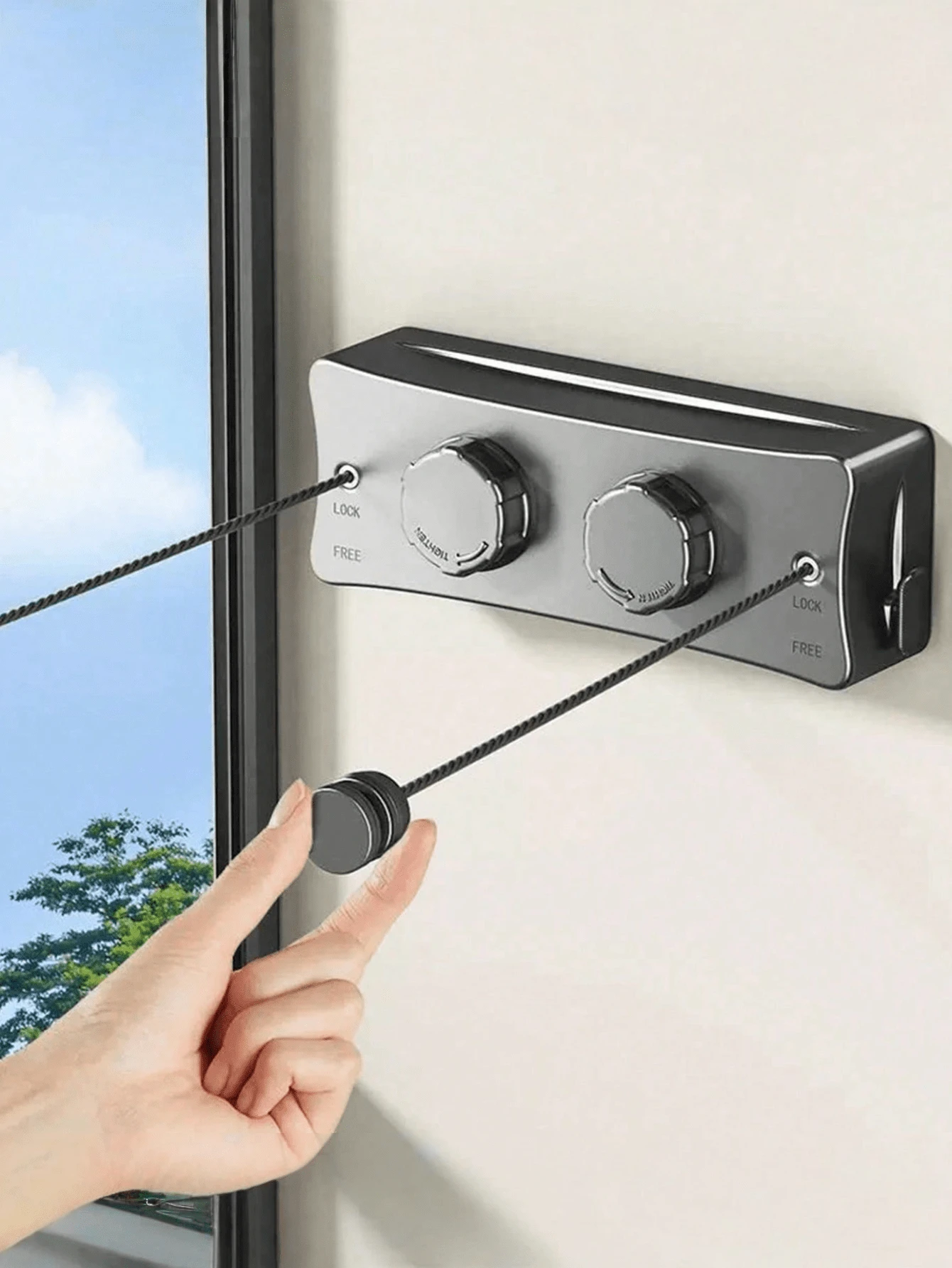 1件装可伸缩隐形室内/阳台钢制晾衣绳，浴室可伸缩晾衣绳，春季简约风，夏季上衣 - 彩色 - 查看 1