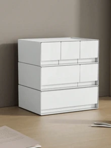 Single White Plastic Desktop Drawer Organizer, 1/2/3 Drawers Available, Combinable & Stackable, For Cosmetics, Jewelry And Small Accessories - White - View 2