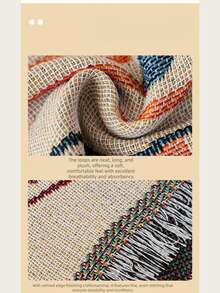 Cirelle 1pc Bohemian Woven Throw Blanket - Vintage Geometric Pattern Sofa Blanket, Soft Reversible Tassel Fringe Blanket For Couch, Bed, Camping, Picnic & Home Decor - multicolor - View 7