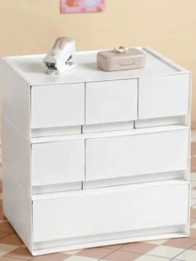 Single White Plastic Desktop Drawer Organizer, 1/2/3 Drawers Available, Combinable & Stackable, For Cosmetics, Jewelry And Small Accessories - White - View 6