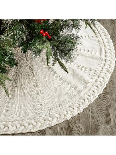[ 1 Piece ] Knitted Christmas Tree Skirt Available In Milk White And Red Two Colors For Christmas Atmosphere Apron Decoration Thickened Anti Slip Tree Bottom Accessories Christmas Knitted Decorations Party Decoration Christmas Decorations Winter Room Decor Christmas Decorations Home Christmas Gifts Christmas Decor