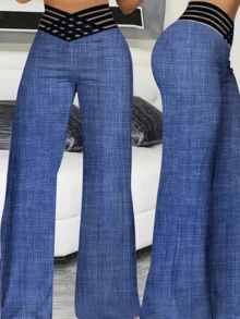 Wide Pants With Crossed Stripe Texture In The Front, Simple And Attractive, Suitable As A Gift For Family Members. - Blue - View 2