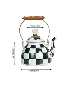 Middle Eastern Retro Style + Black And White Checkerboard Pattern / Gold Accents + Rounded Body + Solid Wood Heat-Resistant Handle + Heat Retention And Aroma Locking + Black And White Checkerboard Coffee Maker Set + Suitable For Parties And Entertaining Guests / Family Afternoon Tea / Everyday Storage Scenarios - Multicolor - View 4