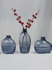 Bộ ba bình hoa thủy tinh họa tiết chuyển màu cổ điển - Thích hợp trang trí nhà hiện đại, như phòng ăn, phòng khách, đám cưới và văn phòng (Xanh lá cây/Xám/Nâu/Trong suốt) - Nhiều màu - Xem 1