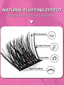 3排DIY假睫毛簇，0.07mm粗，C/D卷度混合，10/12/14mm，3D立体自然妆效，防水持久，韩国PBT纤维，柔软蓬松，哑光深黑色，单根假睫毛，可重复使用，易于佩戴 - 黑色 - 查看 6