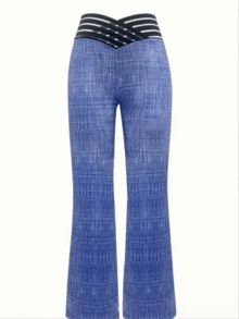 Wide Pants With Crossed Stripe Texture In The Front, Simple And Attractive, Suitable As A Gift For Family Members. - Blue - View 4