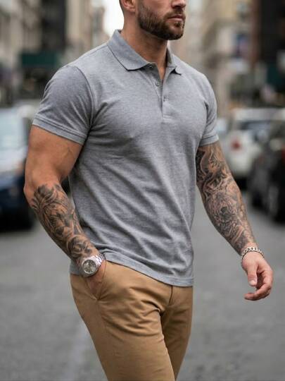 MODA MANIA Playera Camiseta Polo Básica Slim Fit de Algodón Acanalado Transpirable Estilo 'Old Money' Casual de Negocios para Verano y Diario