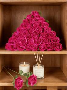 1pc Red Artificial Rose Silk Flower Realistic Fake Rose For DIY Wedding Bouquet Table Centerpiece Bridal Shower Valentines Baby Shower Home Indoor Outdoor Decor - Hot Pink - View 5