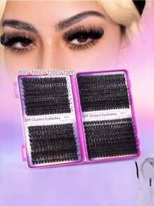 1 Tray Mixed Density Black Natural Fluffy Lash Clusters 8-16mm DIY Home Volume Style For Beginners Comfortable Wear For Party Travel Daily Makeup - D - View 2