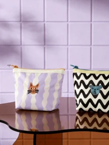 Joivida 1/2 Peças Bolsa Cosmética Ondulada, Bolsa Cosmética Artística Portátil com Zíper, Bolsa de Higiene Pessoal para Viagem, Porta-Moedas Feminino para Uso Diário, Transporte, Viagem, Ano Novo, Volta às Aulas, Presente para Amigos, Família, Parceiros - Multicolorido - Visão 3