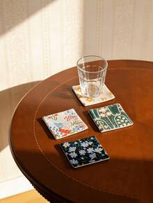 Cirelle 1Pc/2Pcs 4 Styles Japanese Style Coasters Embroidered Square Double-Sided Household Table Mat Cloth Water Absorbent Coffee Cup Tea Tray Decorative Mats Suitable For Restaurant Coffee Table Use - Multicolor - View 1