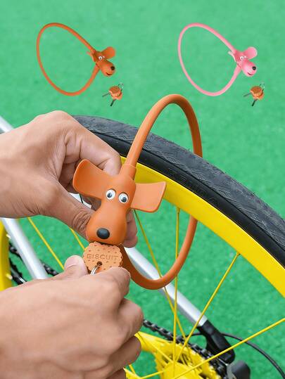 Joivida 1Pc Pink/Brown Cute Puppy Design Bicycle Lock Cookie Puppy Pattern Ring Steel Cable Lock For Mountain Road Bikes Portable Anti-Theft Lock Colorful Keys Essential Cycling Equipment