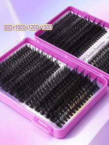 1 Tray Mixed Density Black Natural Fluffy Lash Clusters 8-16mm DIY Home Volume Style For Beginners Comfortable Wear For Party Travel Daily Makeup - D - View 3