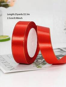 1 PC Multicolor Gift Wrapping DIY Crafts Bow Making Hair Accessories Double Gold Edge Satin Ribbon Wedding Party Holiday Decoration Supplies Handmade Material Event Decor Ribbons - red - View 18
