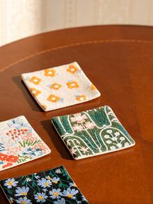 Cirelle 1Pc/2Pcs 4 Styles Japanese Style Coasters Embroidered Square Double-Sided Household Table Mat Cloth Water Absorbent Coffee Cup Tea Tray Decorative Mats Suitable For Restaurant Coffee Table Use - Multicolor - View 3