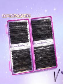 1 Tray Mixed Density Black Natural Fluffy Lash Clusters 8-16mm DIY Home Volume Style For Beginners Comfortable Wear For Party Travel Daily Makeup - D - View 6