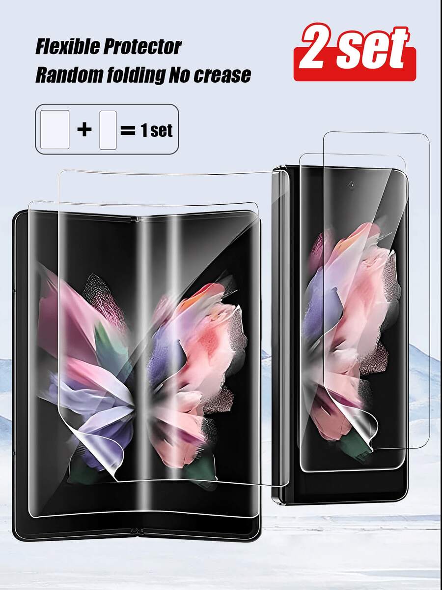 高清软膜，指纹解锁，防刮花，纳米材料自动修复划痕，兼容三星 Galaxy Z Fold2/3/4/5、Z Flip3/4/5、Z Fold 6、Z ，附带配件工具，防水防震防摔防指纹全包保护壳