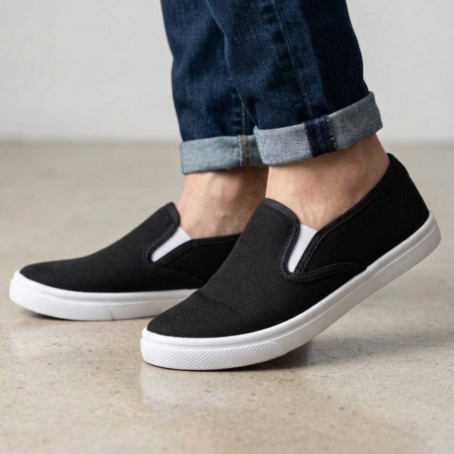 Women Wide Fit Sneakers - Black and White - View 1