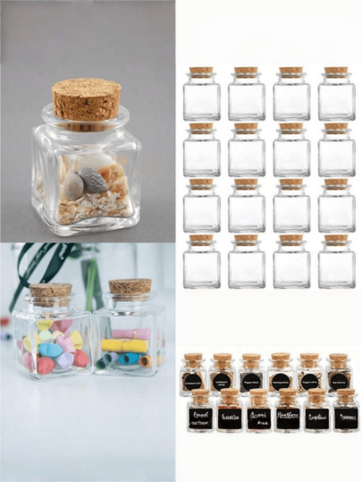 8/10 Mini Square Glass Bottles With Cork - 50ml DIY Arts And Crafts Storage Containers, Transparent Glass Bottles With Cork Spice Bottles, Small Glass Bottles With Corks For Wedding Decoration, Small Glass Cork Jars For Party Gifts, Wedding Party Gifts, Wishing Bottles, Decorative DIY Art Bottles, Craft Bottles
