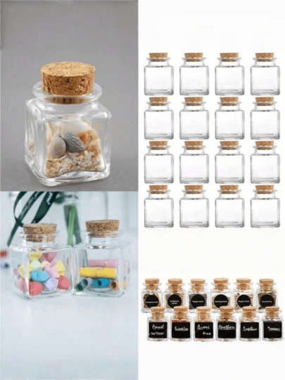 8/10 Chai thủy tinh vuông nhỏ có nút bần - 50ml, hộp đựng đồ thủ công tự làm, chai thủy tinh trong suốt có nút bần đựng gia vị, chai thủy tinh nhỏ có nút bần để trang trí đám cưới, lọ thủy tinh nhỏ có nút bần làm quà tặng tiệc, quà tặng đám cưới, chai ước nguyện, chai nghệ thuật tự làm trang trí, chai thủ công.