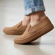 Zapatos casuales unisex de color sólido, de corte bajo, ligeros, sin cordones, puntera lisa, suela de goma, parte superior de tela, plantilla de tela, para hombres, mujeres, actividades al aire libre, deportes, trabajo Liso Elegante Tela - Camel - Ver 3