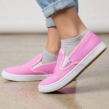 Zapatos casuales unisex de color sólido, de corte bajo, ligeros, sin cordones, puntera lisa, suela de goma, parte superior de tela, plantilla de tela, para hombres, mujeres, actividades al aire libre, deportes, trabajo Liso Elegante Tela - Rosa - Ver 2