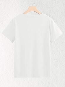 Women's T-Shirts. Printed T-Shirt With The Word "Teacher" In The Center And Around It A Heart-Shaped Pencil, An Apple And A Phrase At The Top And Bottom: "Teaching Is A Job Of..." - 白色 - 查看 2