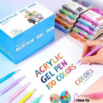 Bộ 100 bút acrylic đầu nhọn nhiều màu sắc, lý tưởng cho sinh viên chuyên ngành hội họa, vẽ nguệch ngoạc, đánh dấu và tô màu. Những chiếc bút dạ màu đầu cứng 1.0mm này có màu sắc sống động, khả năng tô màu mạnh mẽ và ít bị lem. Chúng cho độ phủ tuyệt vời và thích hợp sử dụng trên các bề mặt thủy tinh, gốm sứ, nhựa, gỗ, đá, vải và giấy. Món quà tựu trường hoàn hảo!