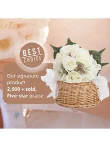 1 pieza Cesta de flores de ratán hecha a mano para niña de las flores de boda con asa de perlas y lazo de cinta, perfecta para bodas, Pascua y regalos de fiesta - Multicolor - Ver 3