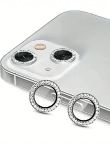 2/3片装彩色水钻相机镜头保护膜，兼容苹果17/17Air/17Pro/17ProMax/16/16Pro/16Plus/16ProMax/16/14 Pro 6.1英寸/14 Pro Max 6.7英寸，镶嵌人造钻石闪亮相机盖钢化玻璃膜，兼容苹果14 Pro Max/14 Pro/15/15ProMax/15Pro [完美贴合] - 人造钻石 - 銀色 - 查看 6