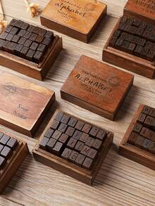 Madebyblanc 1件套5种字体复古字母印章，日记印章，28件套大小写字母系列日记印章套装 - 多色 - 查看 2