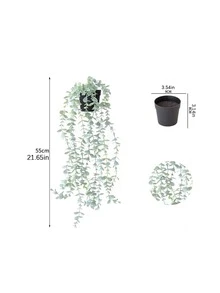 2株仿真植物，悬挂式盆栽，壁挂式置物架装饰，适合室内外使用，客厅置物架装饰，家居装饰，房间装饰，花园装饰，墙面装饰 - 噴白尤加利 - 查看 3