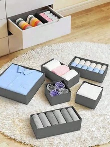 6 PIEZAS Caja de almacenamiento de maquillaje de tela Organizador de cajones Organizador de joyas de varios compartimentos Organizador de cosméticos portátil Con asa Decoración del hogar Decoración de la habitación Decoración del dormitorio Almacenamiento de viaje Organizador de tocador Solución de almacenamiento textil resistente al polvo - Gris - Ver 5