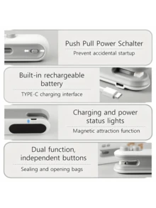 Teckwe 1pc Snack Packaging Bag Sealer With Built-InMagnetic USB Rechargeable Battery, PortableMini Sealer For Picnic And Travel, Hand PressPlastic Sealing Machine, Bag Closure MagicTool, Potato Chip Bag, Cookie Bag, SnackBag, Suitable For Resealing, Comes WithCharging Cable, Very Suitable ForHome And Travel Use - Multicolor - View 6