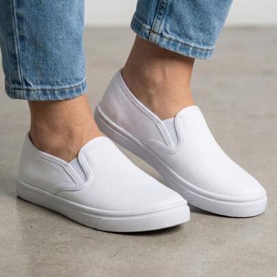 Zapatos casuales unisex de color sólido, de corte bajo, ligeros, sin cordones, puntera lisa, suela de goma, parte superior de tela, plantilla de tela, para hombres, mujeres, actividades al aire libre, deportes, trabajo Liso Elegante Tela