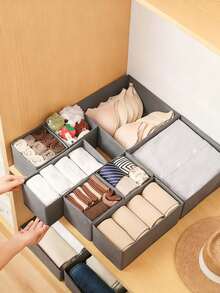 6 PIEZAS Caja de almacenamiento de maquillaje de tela Organizador de cajones Organizador de joyas de varios compartimentos Organizador de cosméticos portátil Con asa Decoración del hogar Decoración de la habitación Decoración del dormitorio Almacenamiento de viaje Organizador de tocador Solución de almacenamiento textil resistente al polvo - Gris - Ver 3