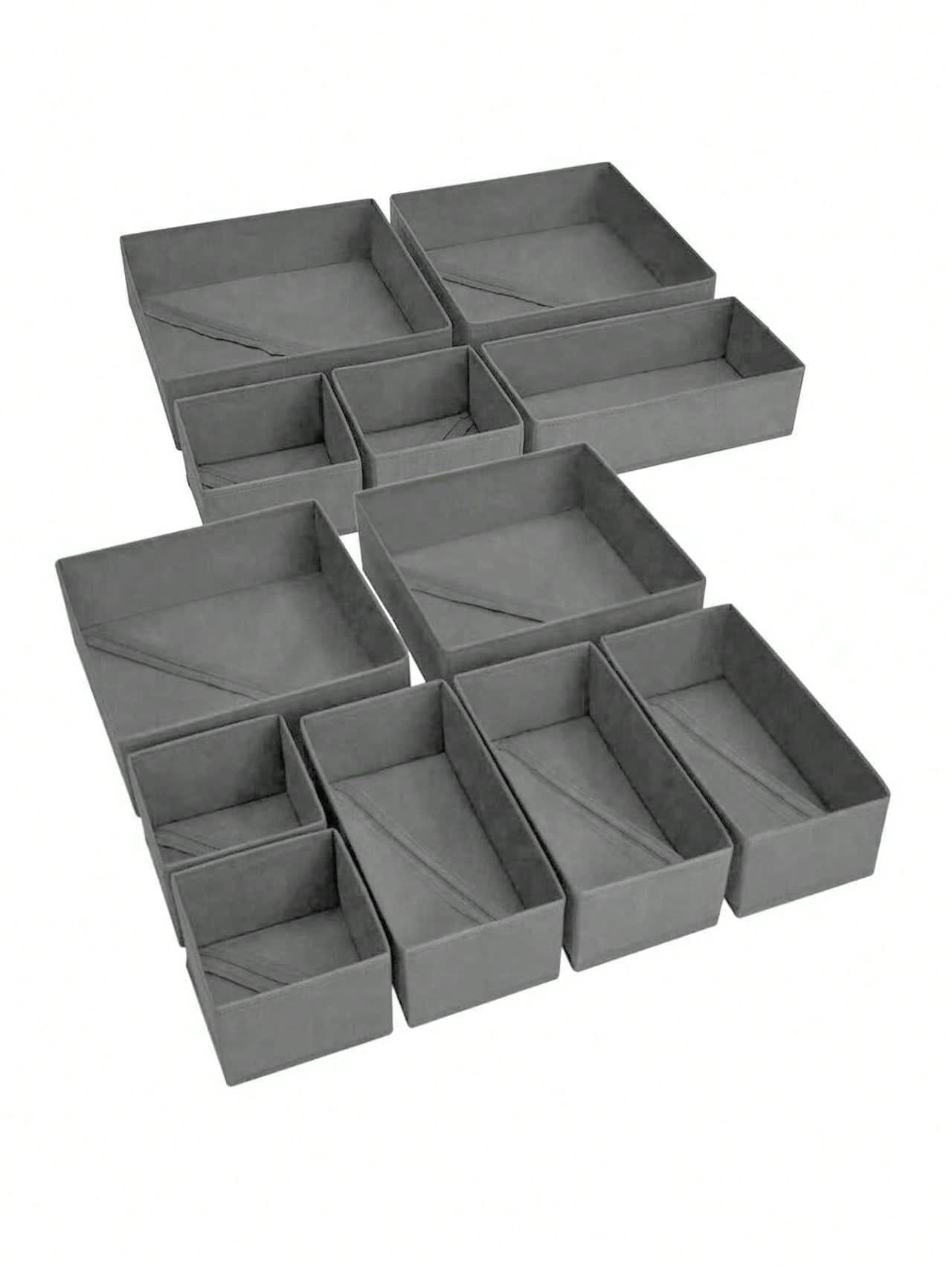 6 PIEZAS Caja de almacenamiento de maquillaje de tela Organizador de cajones Organizador de joyas de varios compartimentos Organizador de cosméticos portátil Con asa Decoración del hogar Decoración de la habitación Decoración del dormitorio Almacenamiento de viaje Organizador de tocador Solución de almacenamiento textil resistente al polvo - Gris - Ver 1
