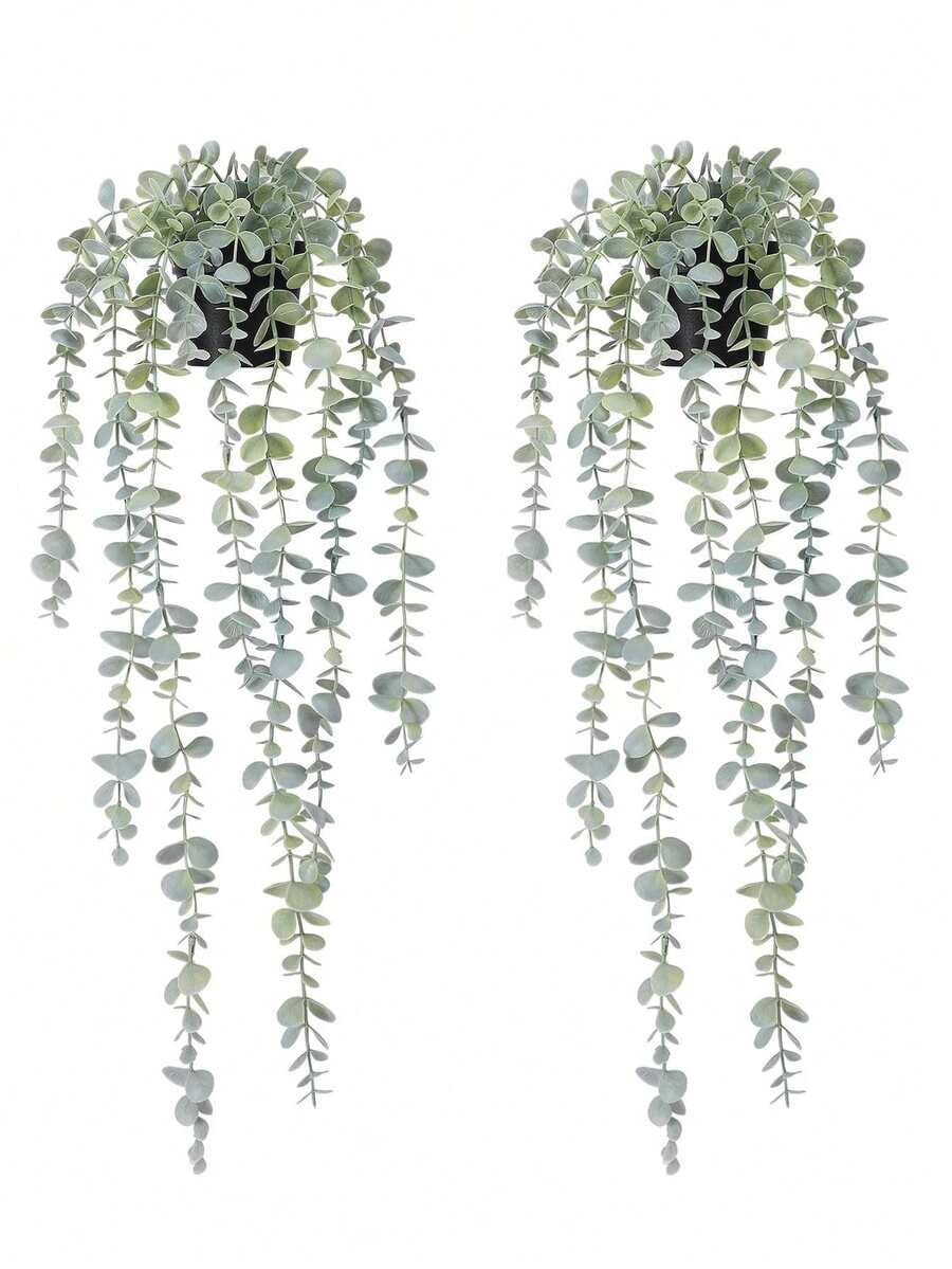 2株仿真植物，悬挂式盆栽，壁挂式置物架装饰，适合室内外使用，客厅置物架装饰，家居装饰，房间装饰，花园装饰，墙面装饰