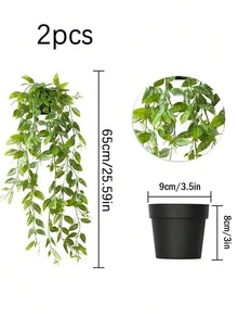 2 株人造植物，悬挂式盆栽，壁挂式置物架装饰，适合室内外使用，客厅置物架装饰，家居装饰，房间装饰，花园装饰，墙面装饰。 - 豌豆莢 - 查看 2